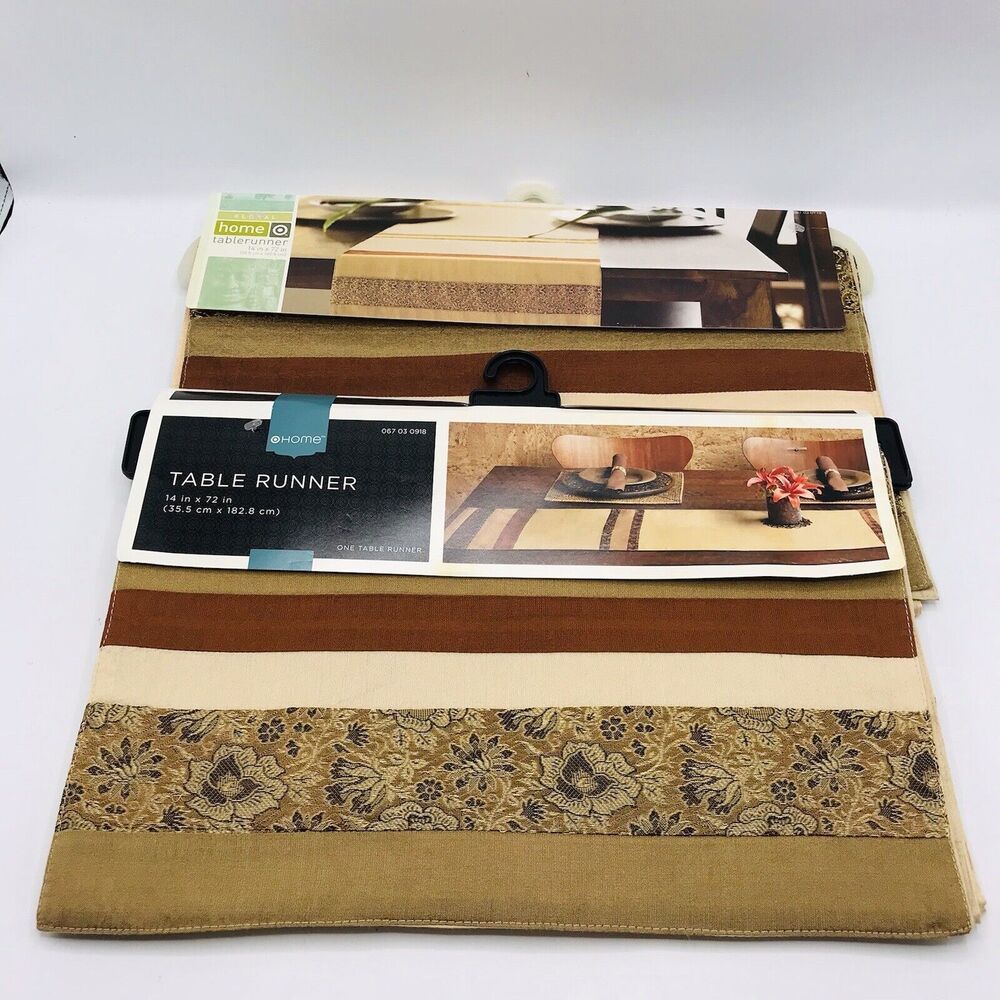 Table Runner Beige, Tan, Brown, Metallic Gold, Bronze Color Block 14" X 72" NEW